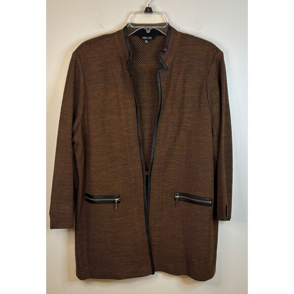 MISOOK Faux Leather Trim Jacket XL Brown Textured Single Clasp 3/4 Sleeve Career - Picture 2 of 16